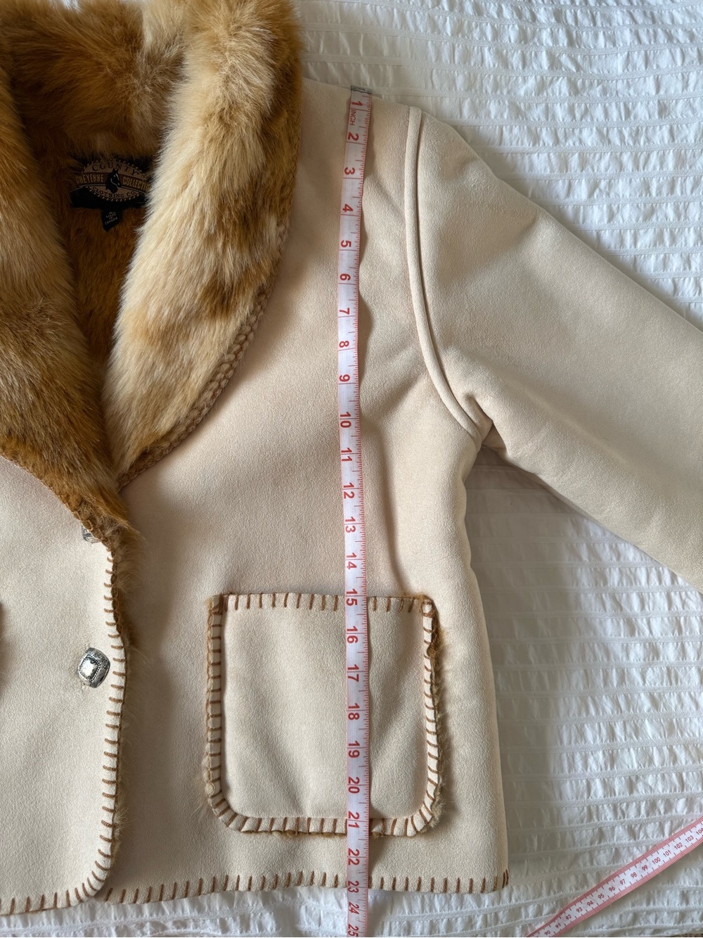 Coldwater Creek Faux-Shearling Cream & TanJacket with Faux-Fur Inner/Trim Size M - Picture 10 of 14